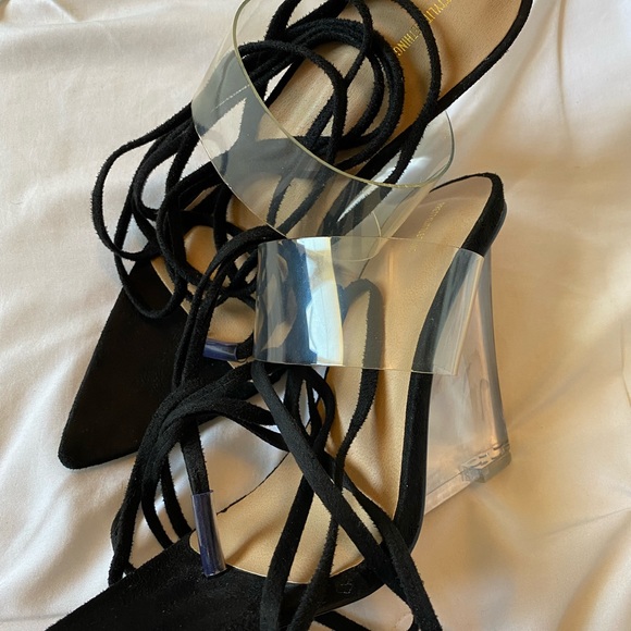 Black Clear Wedge Point Toe Thong Sandals - Picture 5 of 5